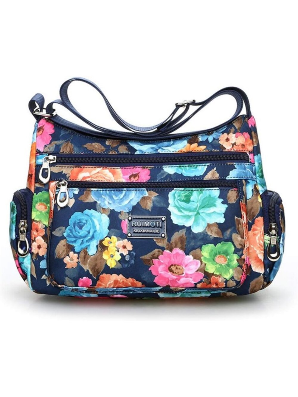 Floral Nylon Crossbody Bag for Women | Multi-Pocket Shoulder Purse Handbag